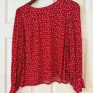 J. Crew Red and Ivory Floral Blouse